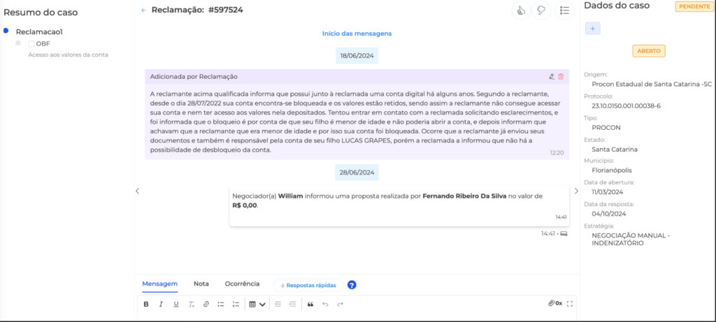 Tela do Projuris Acordos mostra como é lida uma reclamação consumerista pela inteligência artificial